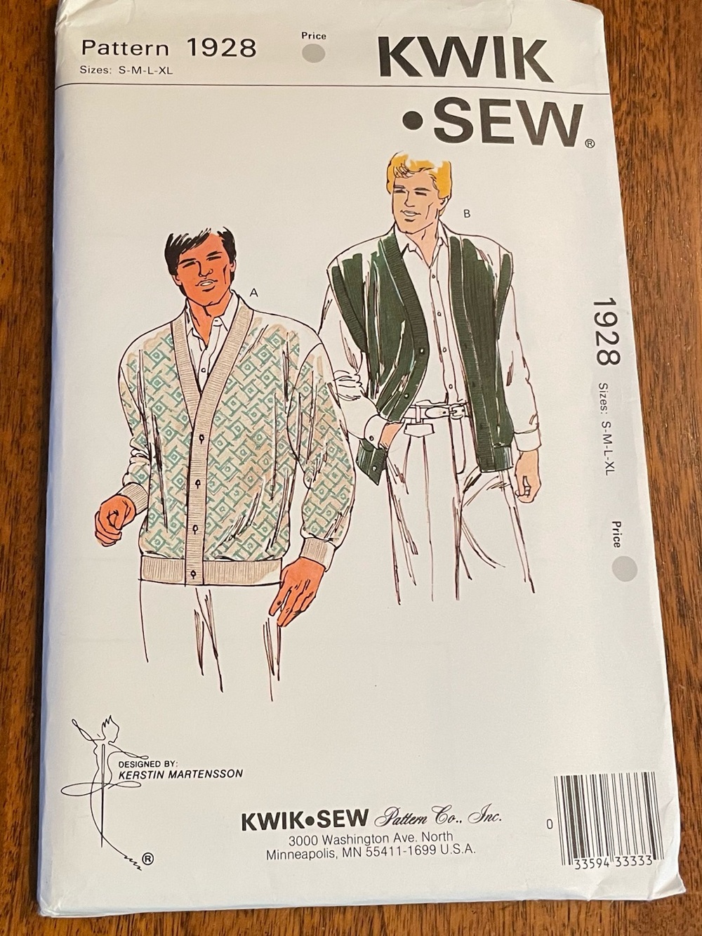 Kwik Sew 1989 Pattern #1928 Men’s Cardigan Vest Sewing Pattern Craft Handmade FF
